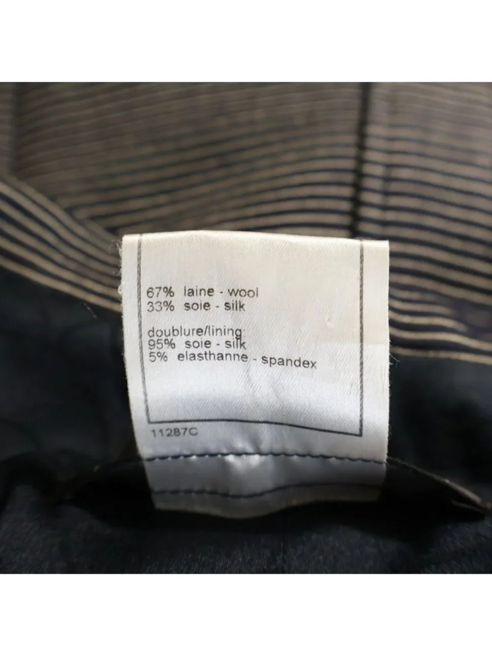 Chanel Jacket Border Camellia Wool Silk Navy